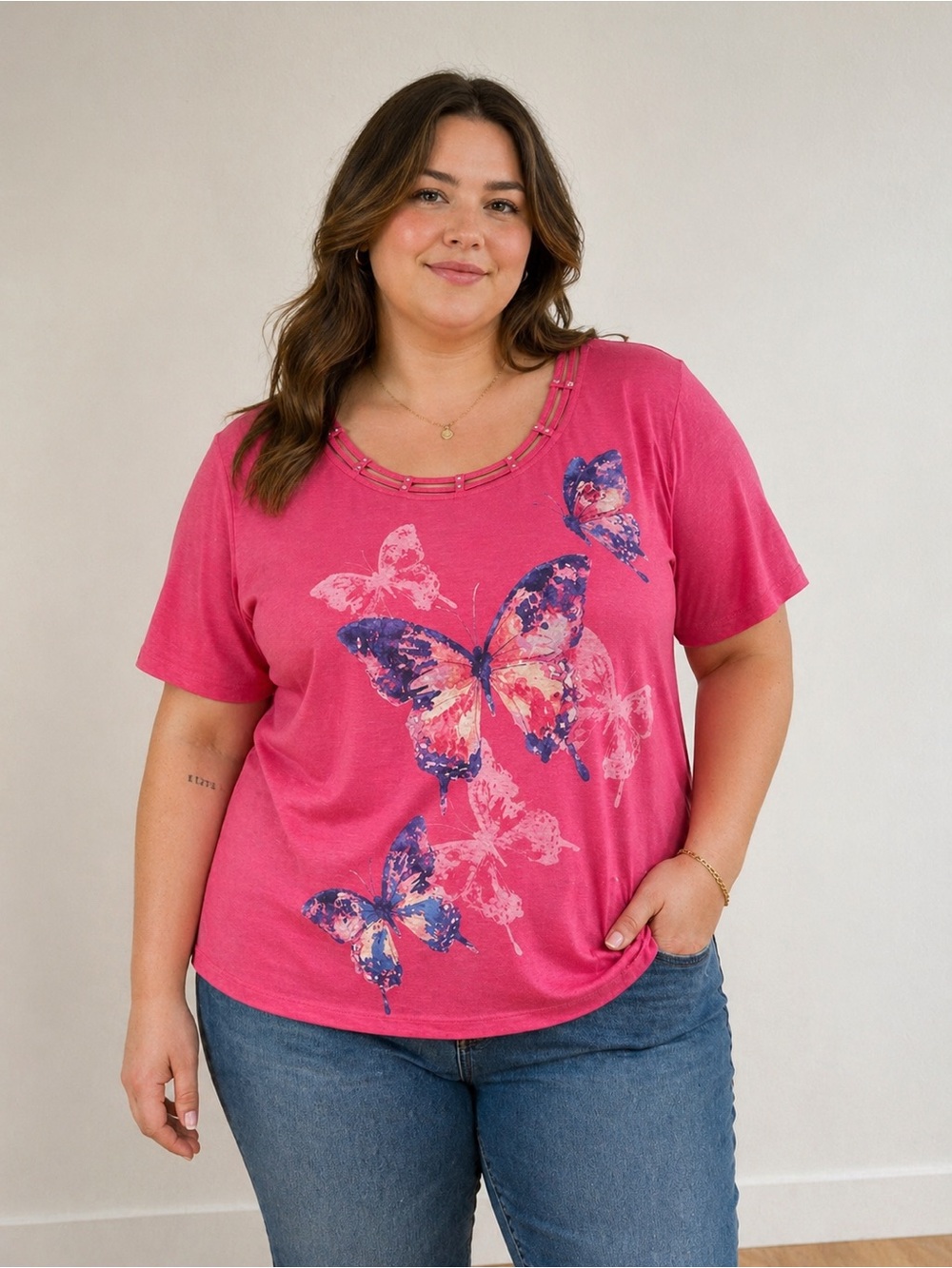 Alfred Dunner Pink Short-Sleeve Butterfly Tee